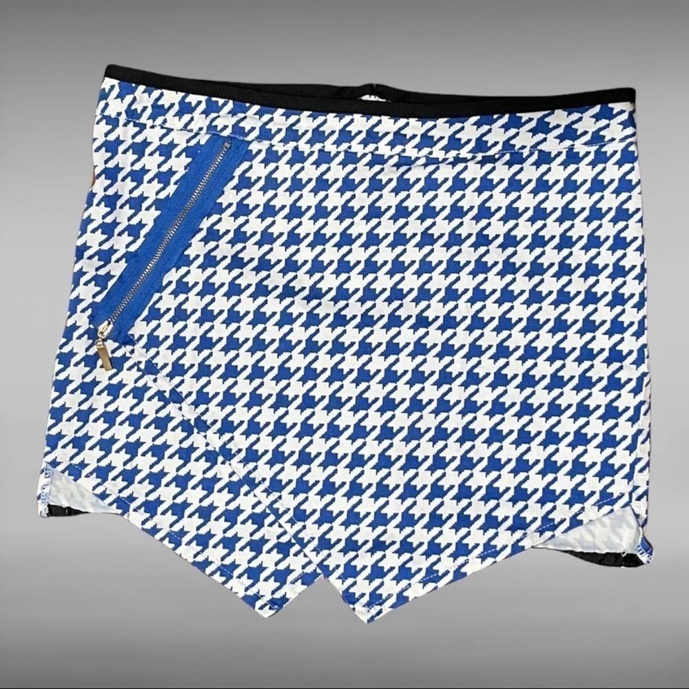 ABOW Hounds-tooth Zip Detail‎ Mini-Skirt-Blue and White
